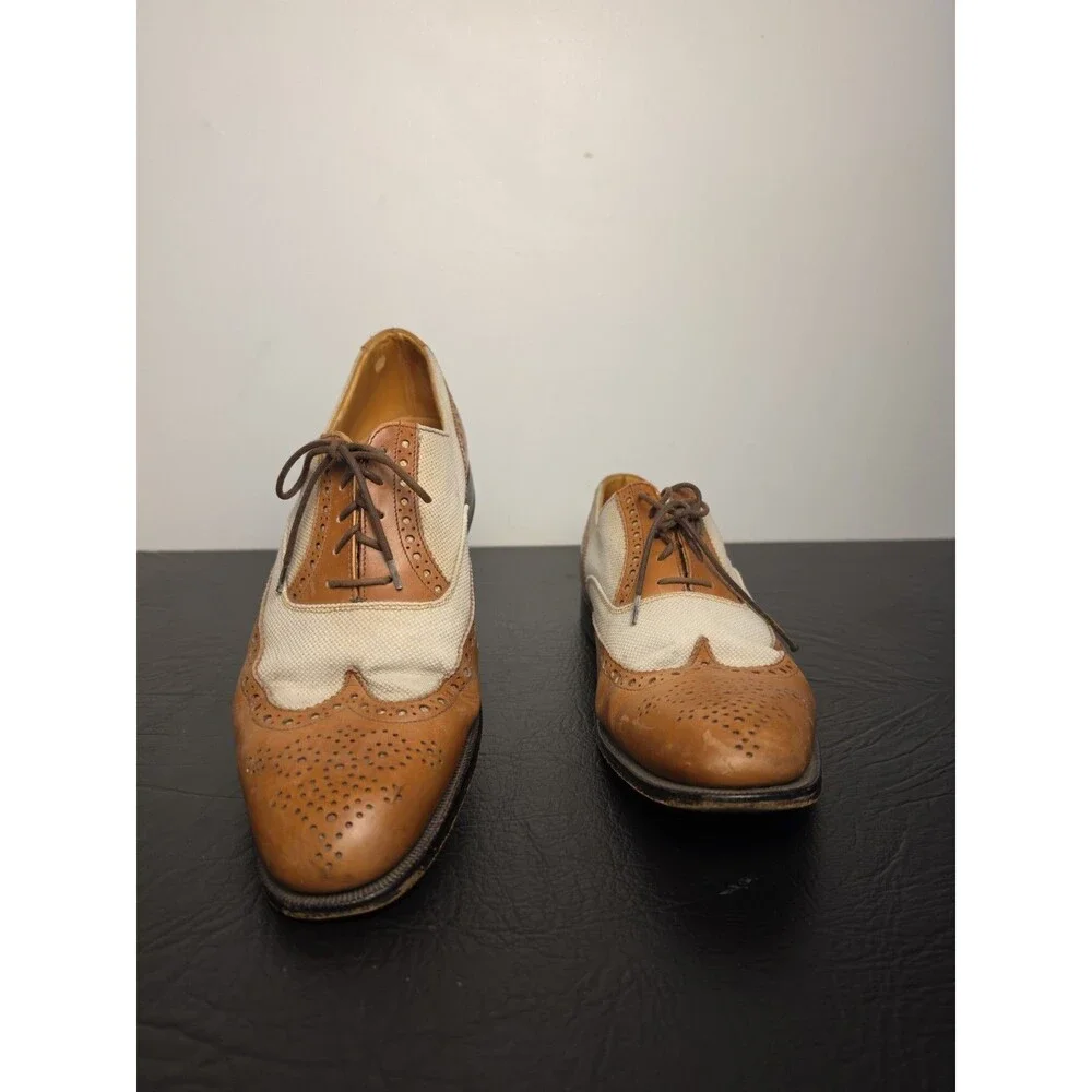 Peal & Co Brooks Brothers Shoes Mens Sz 9.5 D White Suede Wingtip Oxford England